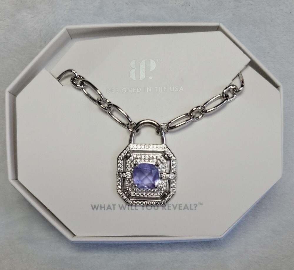 BP Sun-Drenched Dreams Created Lavender Fluorite Lock Necklace Rhodium